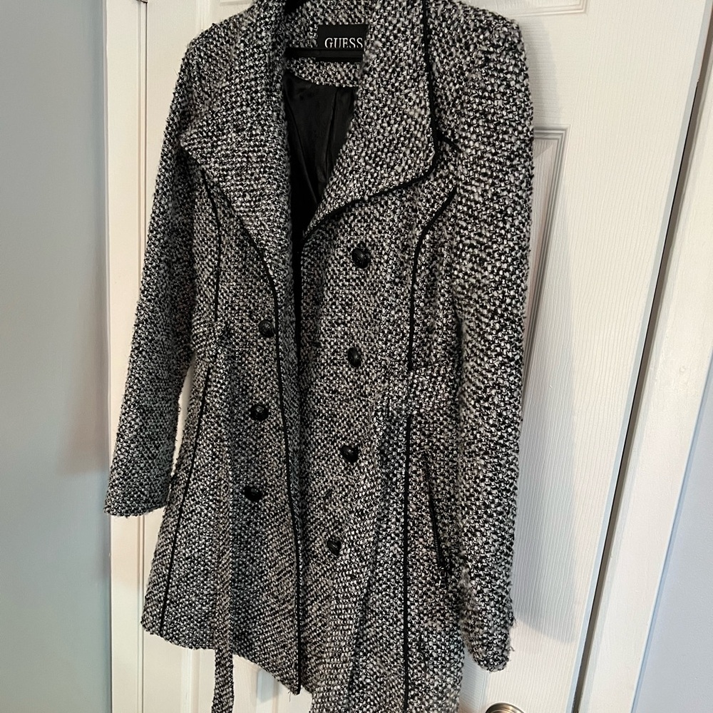 Guess Belted Herringbone Coat